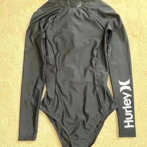 Hurley Black long sleeved bodysuit rash guard swimsuit